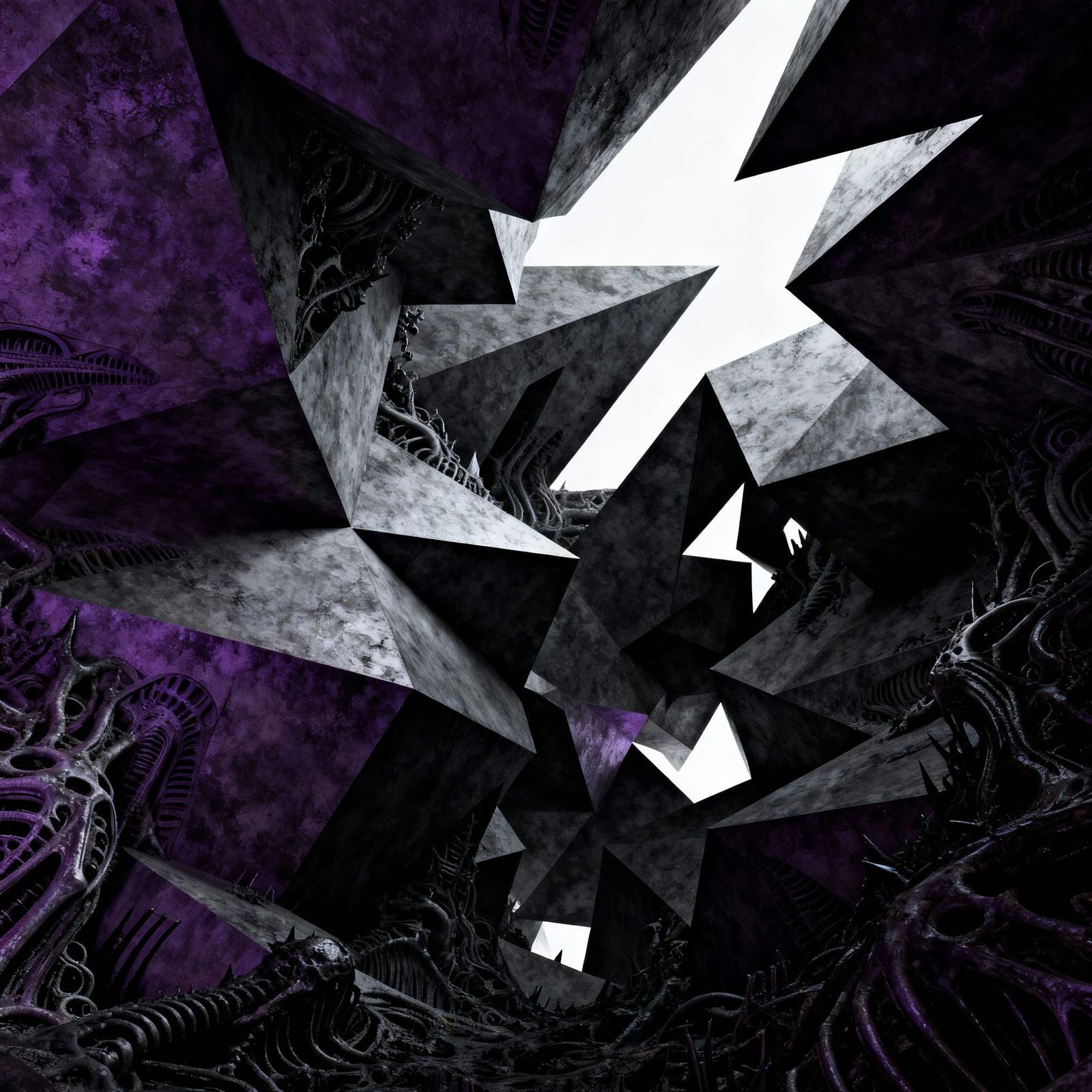 Surreal Gothic Geometric Landscape in Dark Tones