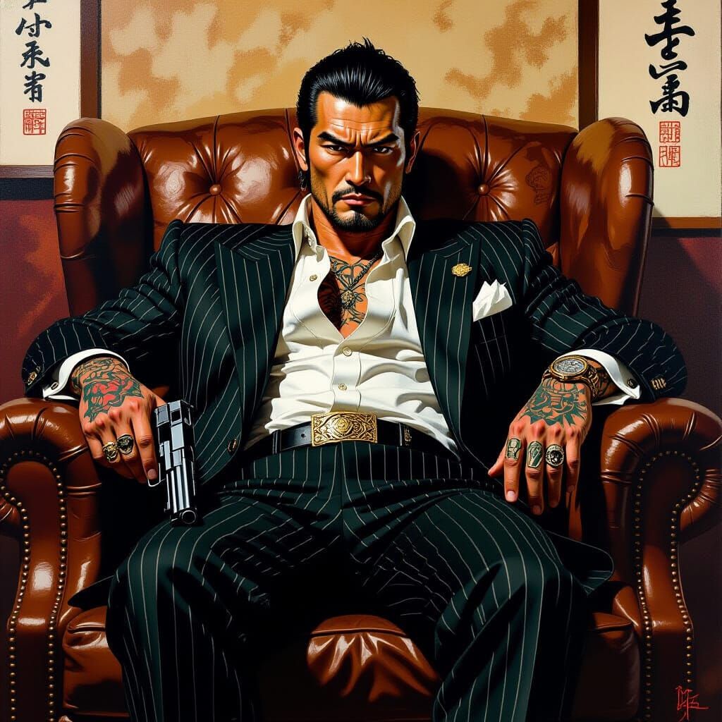 Powerful Yakuza Boss in Oil-Painted Style
