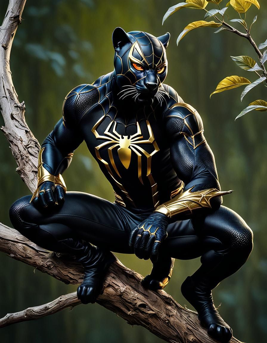 Panther in Spider-Man Suit: Hyperrealistic Digital Art