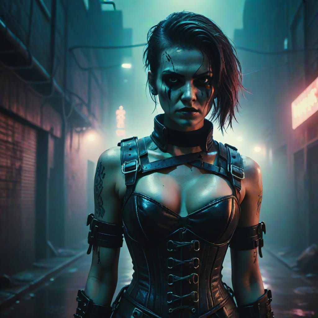 Cyberpunk Serial Killer in Dark Sci-Fi Alley