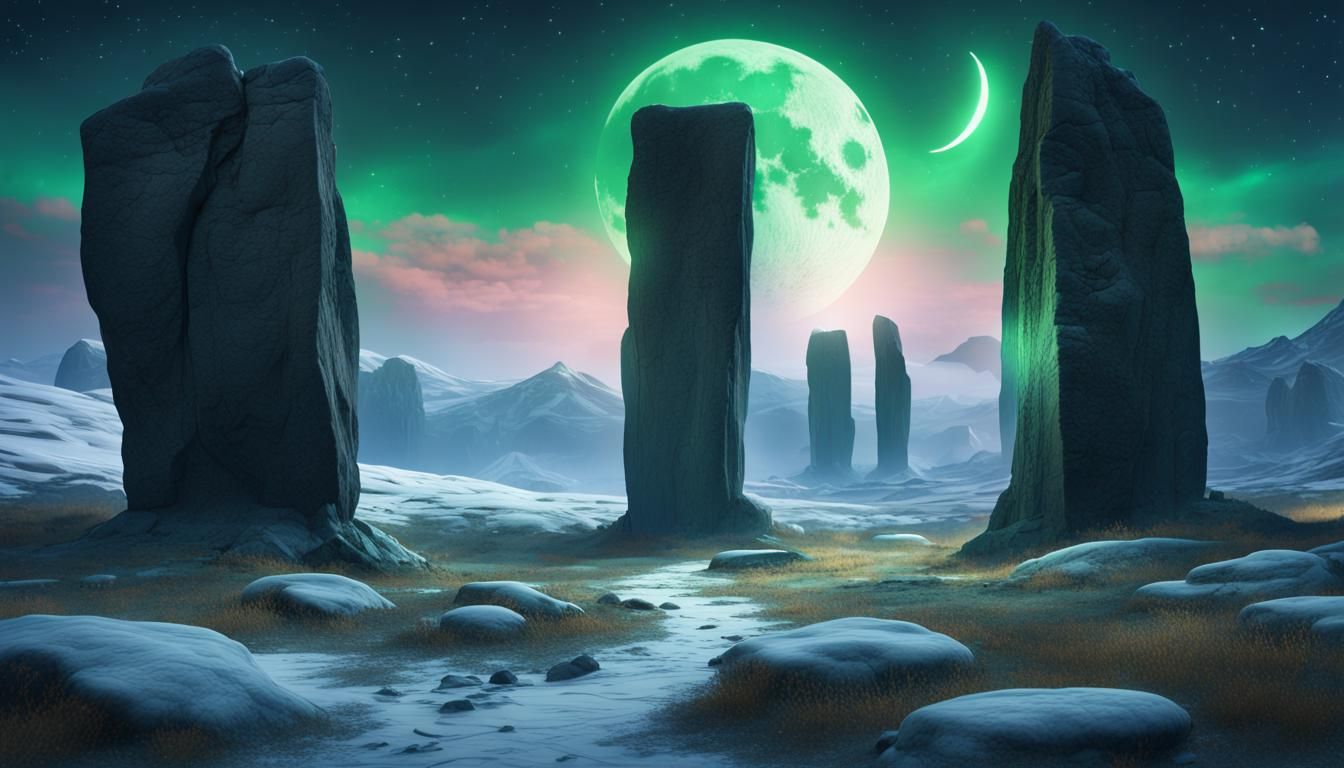 Megaliths Open Portal in Icy Landscape