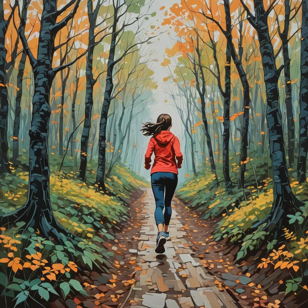Abstract Art: Girl Running in Woods