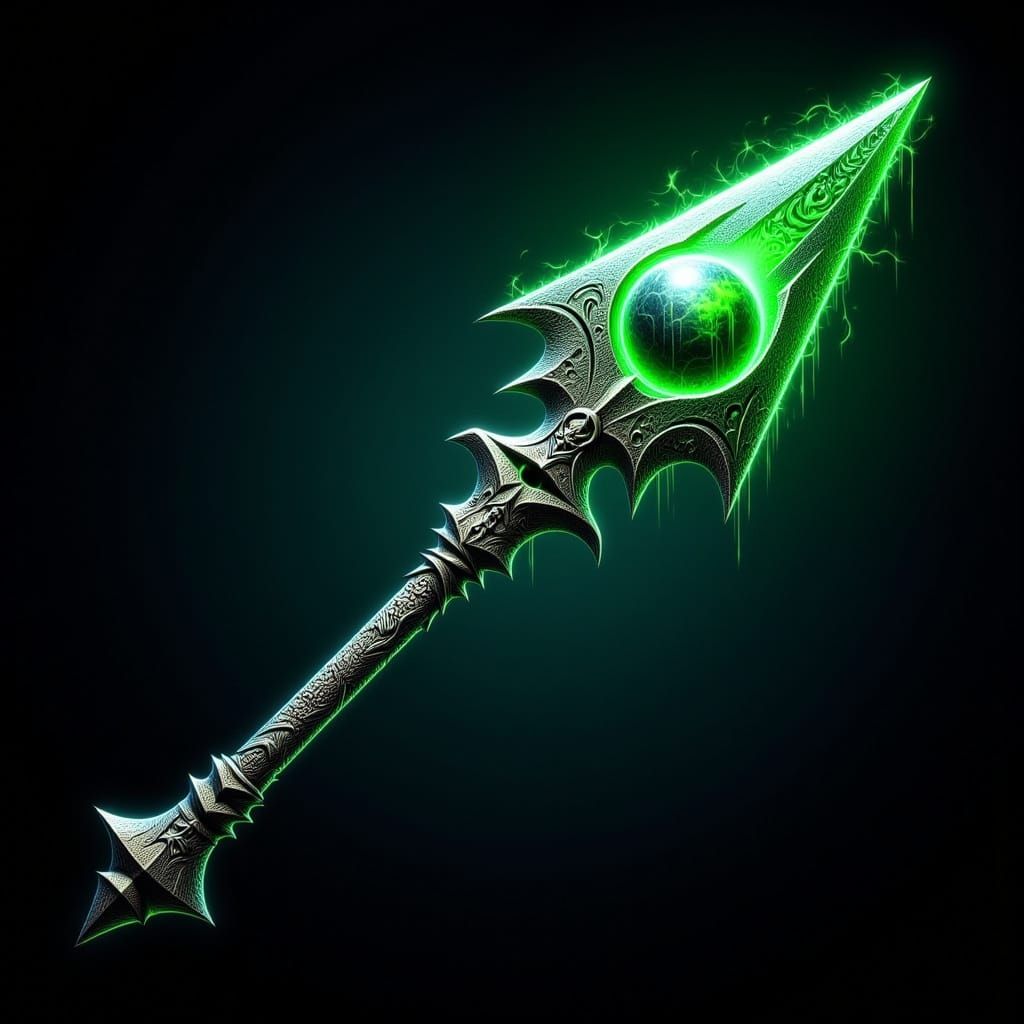 Dwarven Spear With Glowing Emerald Orb