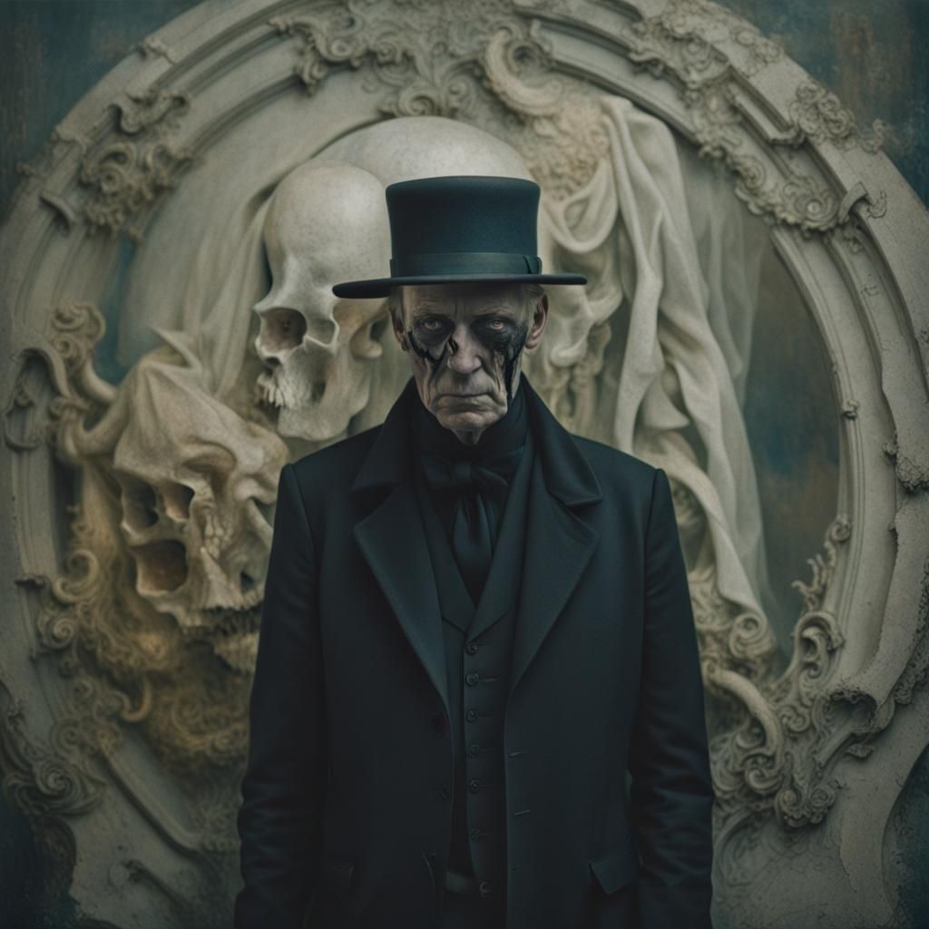 Eerie Dystopian Undertaker Portrait in Distressed Style