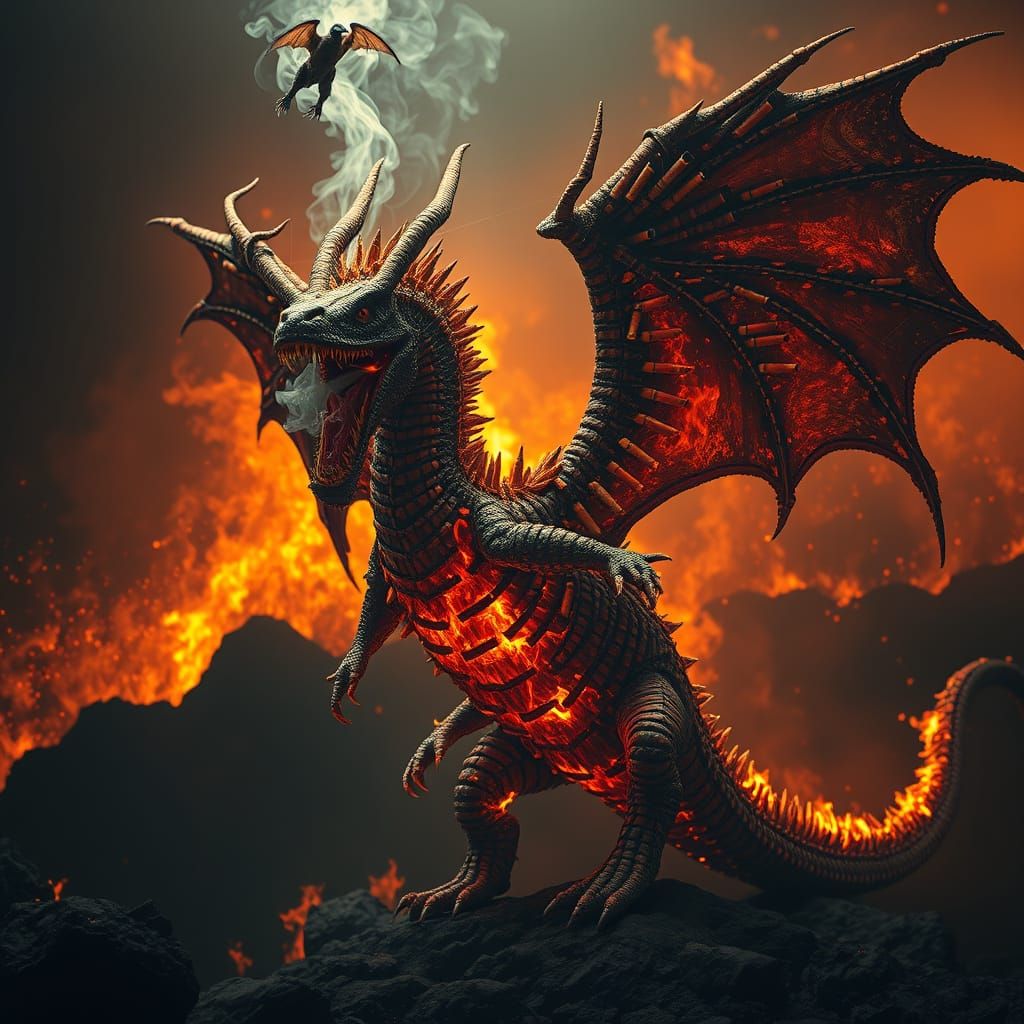 Cigarette Dragon in Dark Biomechanical Art Style