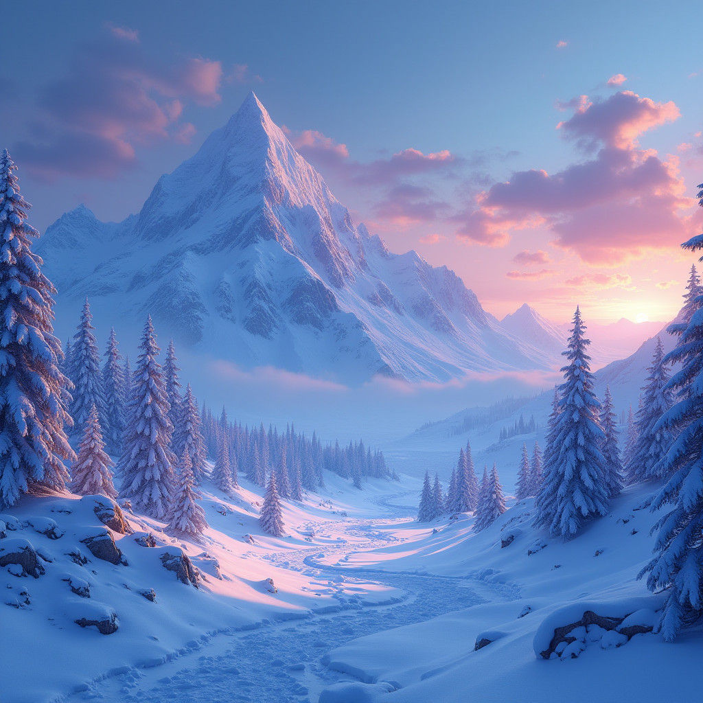 Fantasy Mountainscape at Dusk in Digital Art Style