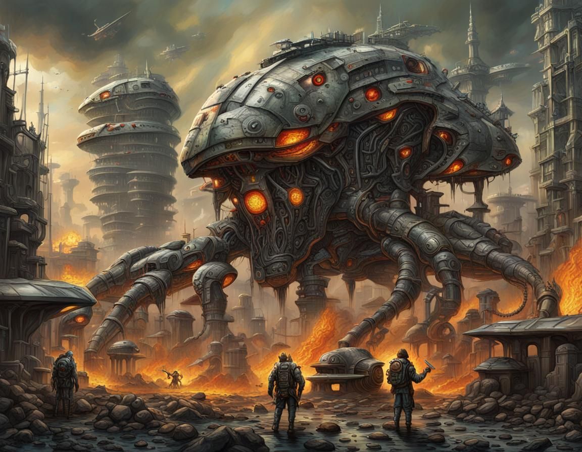 Cyberpunk Cyborg Hydra in Urban Ruins