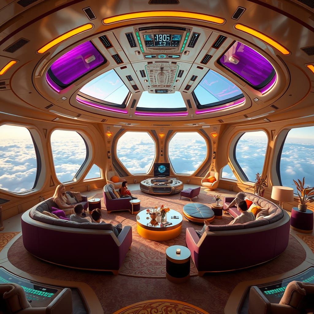Luxurious Galactic Federation Mothership Lounge in Elegant P...