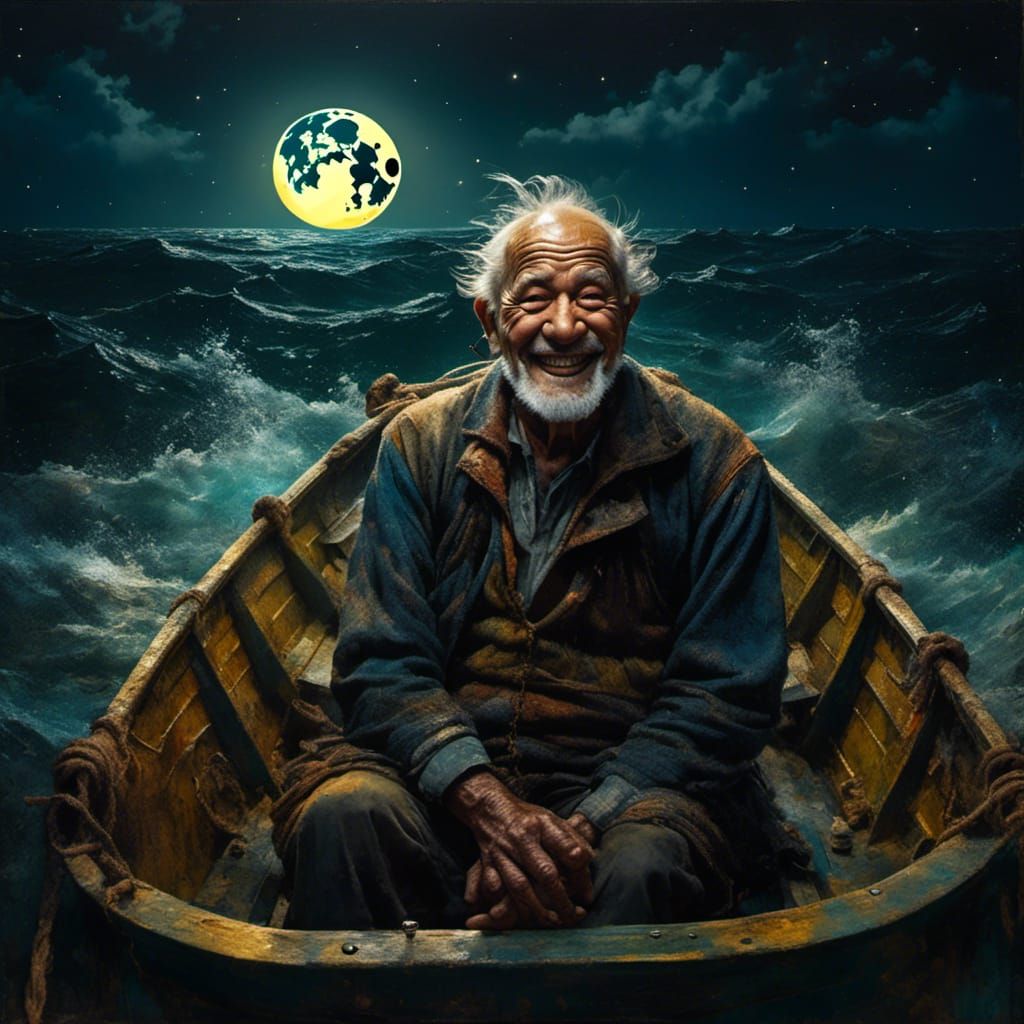 Laughing Fisherman Portrait in Hyperreal Style
