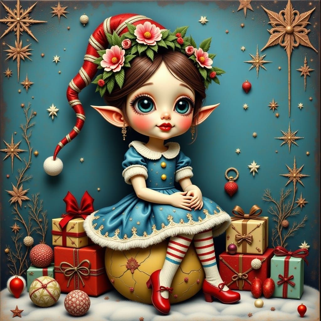 Laughing Elf Girl in Messy Pop Surrealist Style