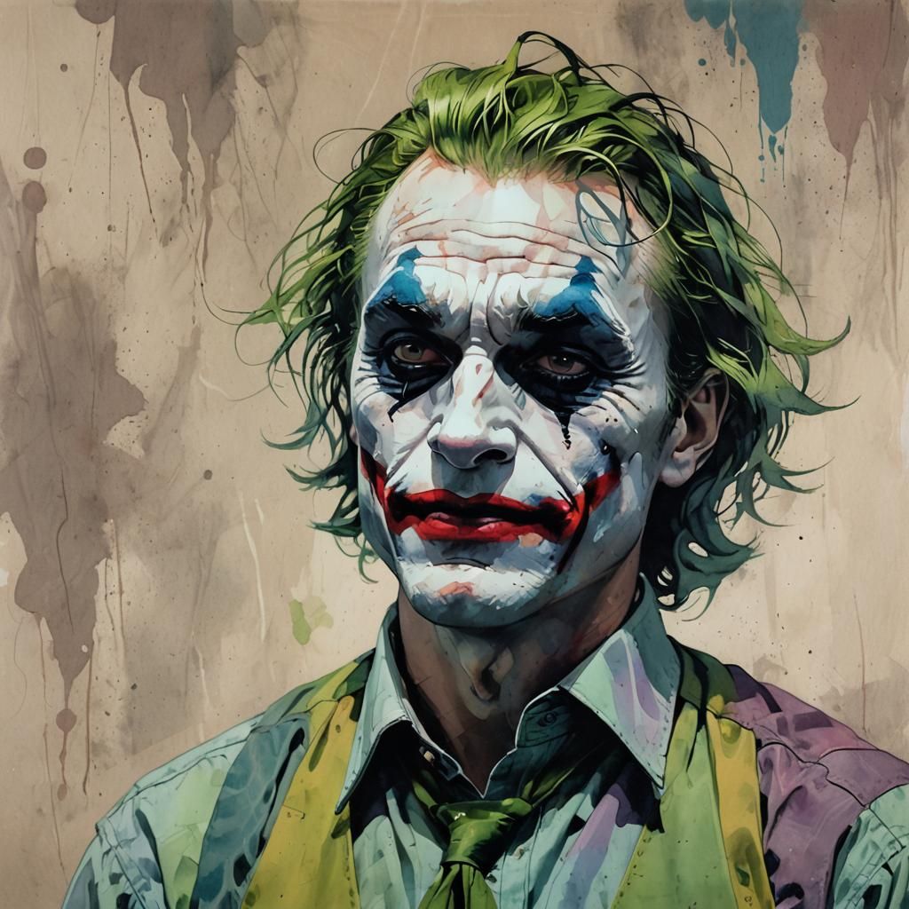 Technique de portrait mixte. Contre-plongée. Le joker regard...