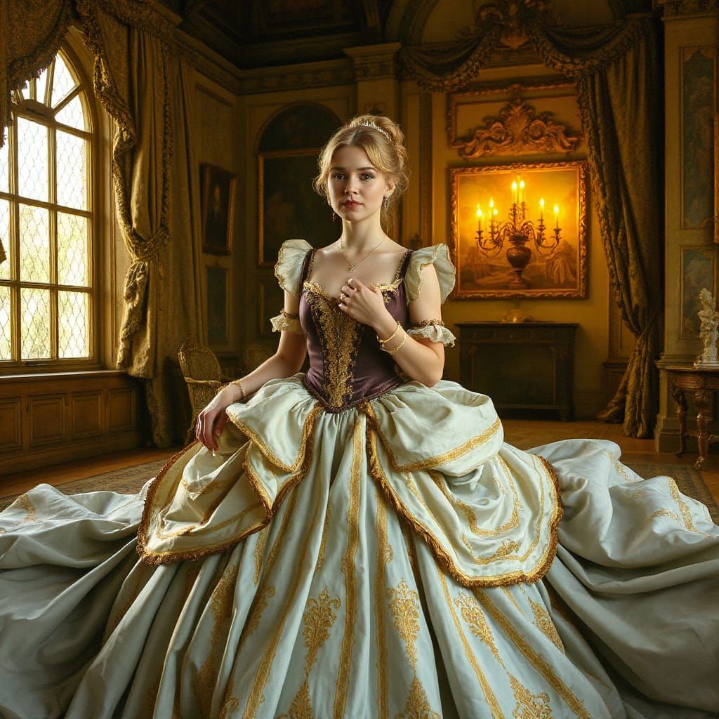 Cinderella in Renaissance Gown, Pre-Raphaelite Style