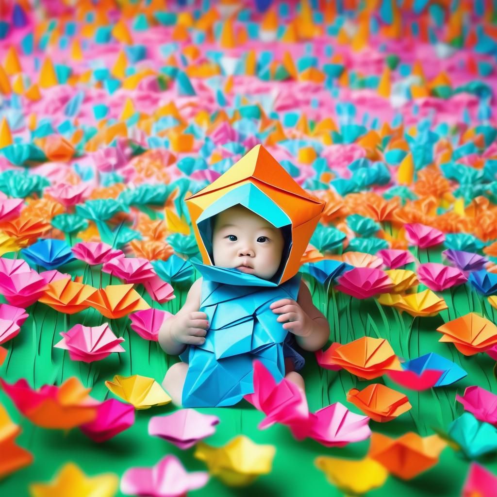 Cute Origami Baby in Candyland Papercraft