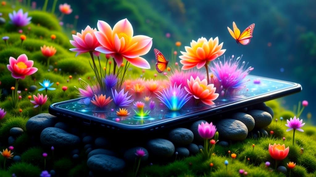 Surreal Smartphone Blooms with Flowers and Circuits