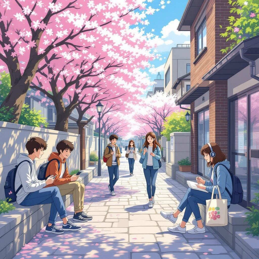 Studio Ghibli Style Campus Scene: Spring Afternoon