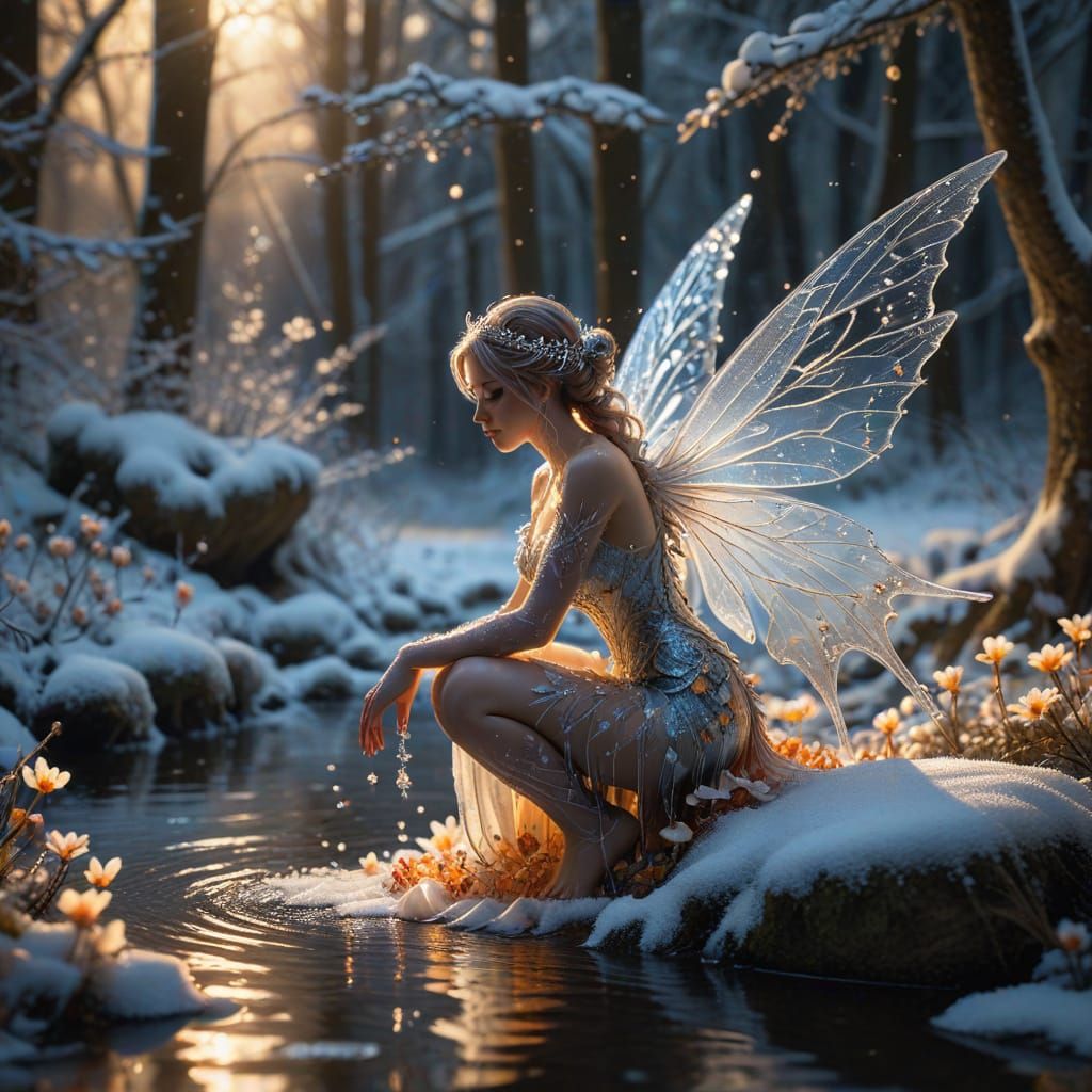Ice Fairy in Winter Wonderland with Delicate Filigree Wings