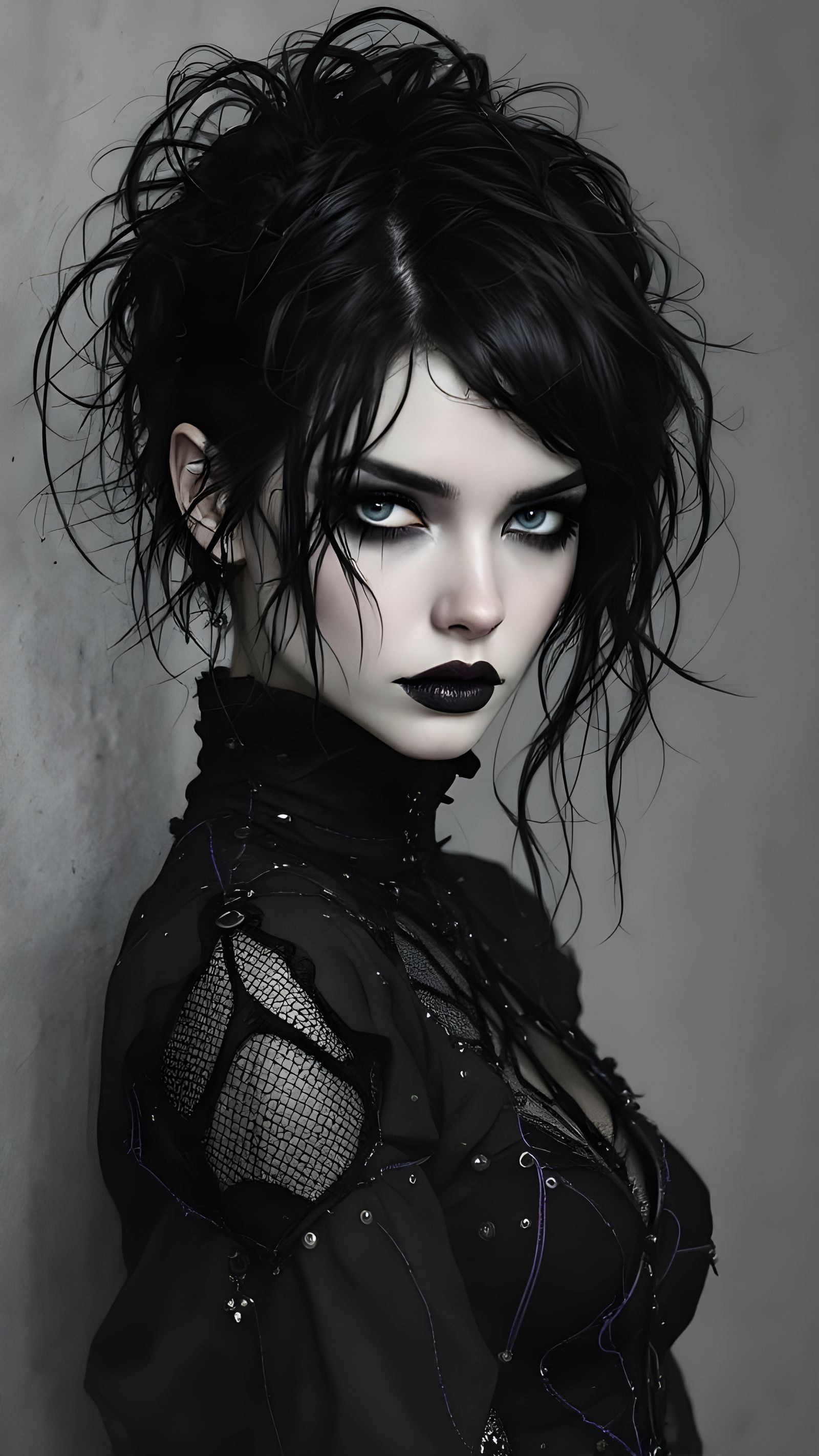 Goth Woman with Dark Fascination in Vector Fractal Style