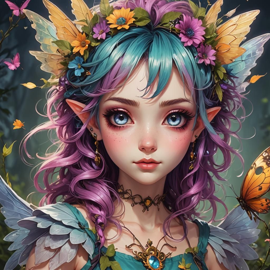 Cute Young Fairy with Punky Hair and Vibrant Eyes