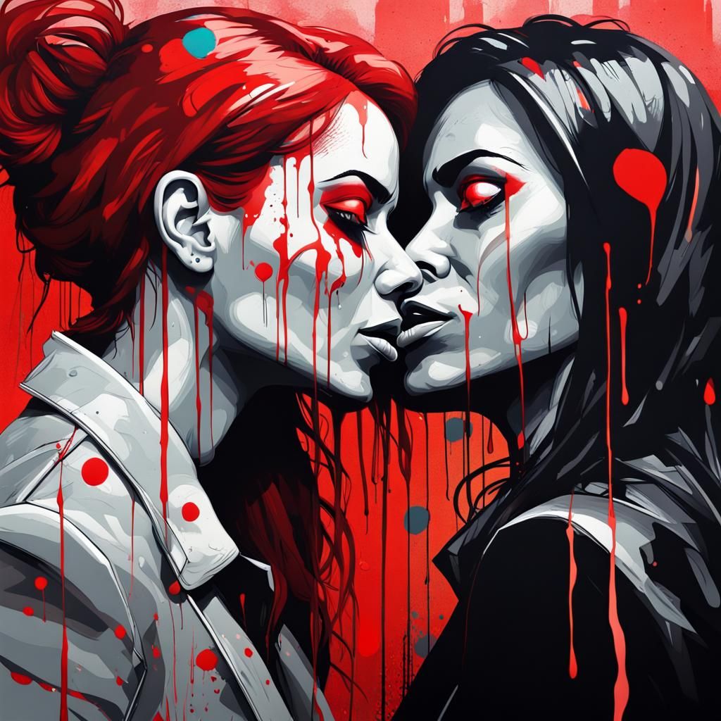 Passionate Kiss in a Graffiti Art Style