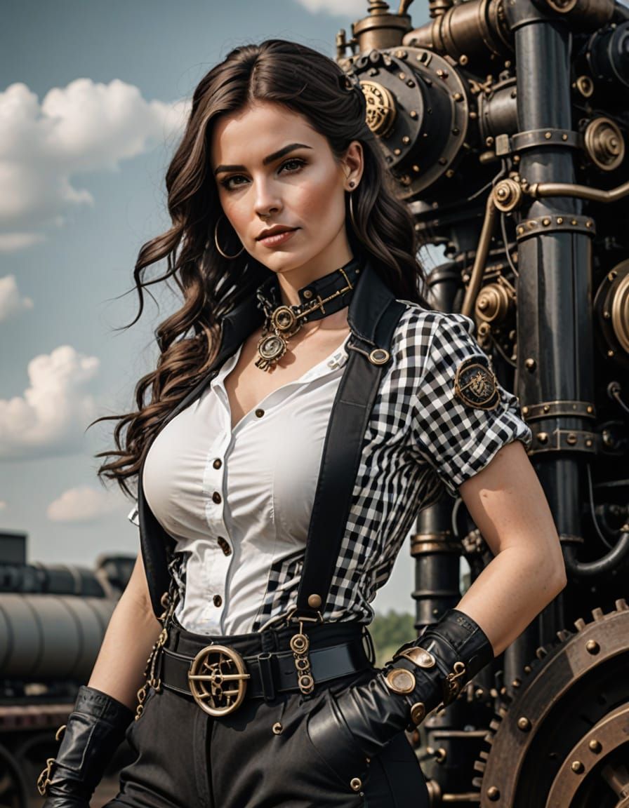 Steampunk Athlete in Distressed Gingham and Cargo Pants
