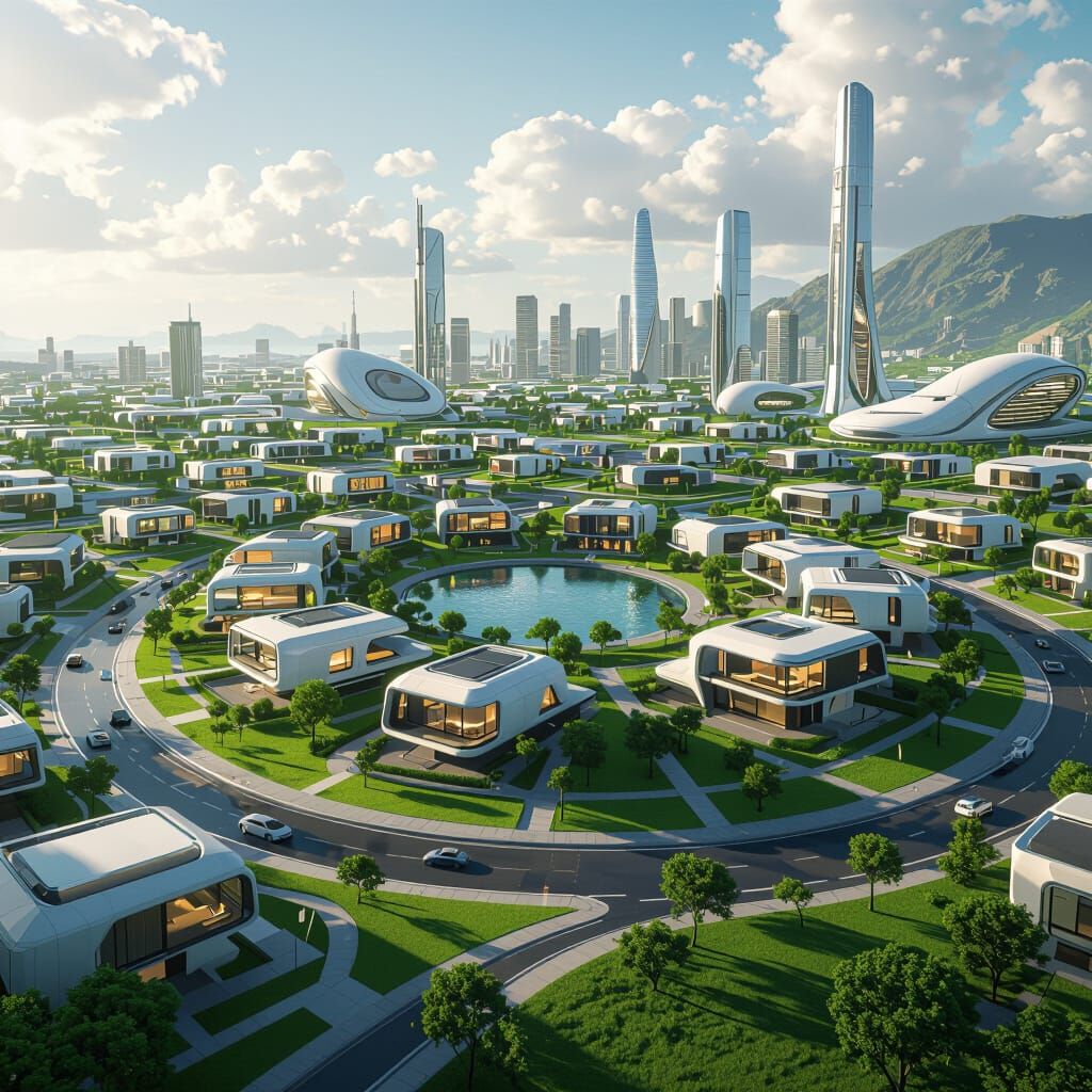 Futuristic Green Belt Urban Landscape as 3D Render