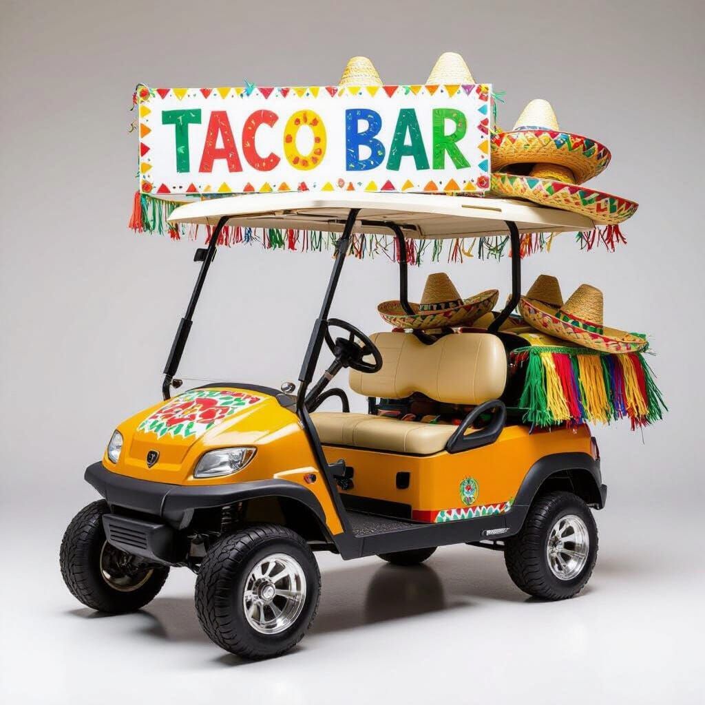 Golf Cart Transformed Into A Vibrant Taco Bar