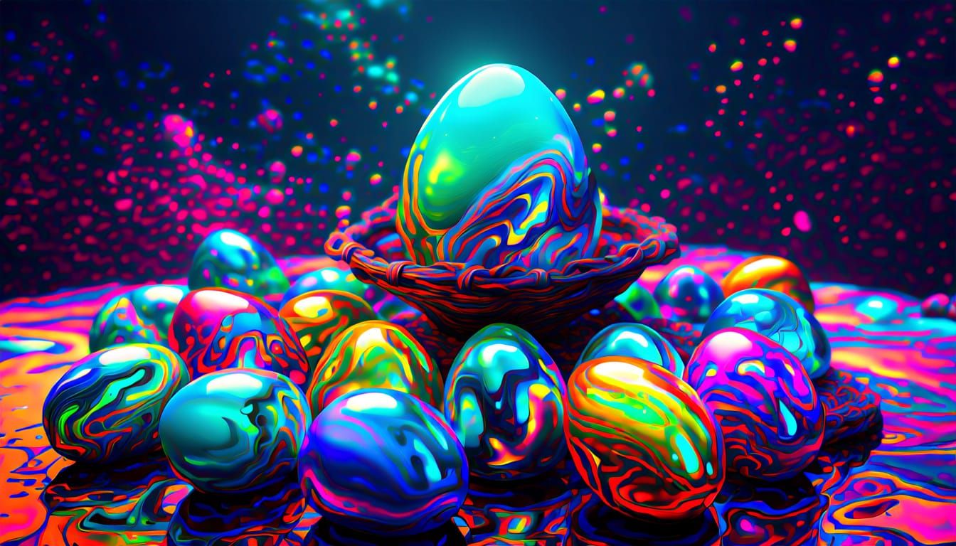 Glowing Crystal Eggs in Vibrant Surrealistic Abstraction
