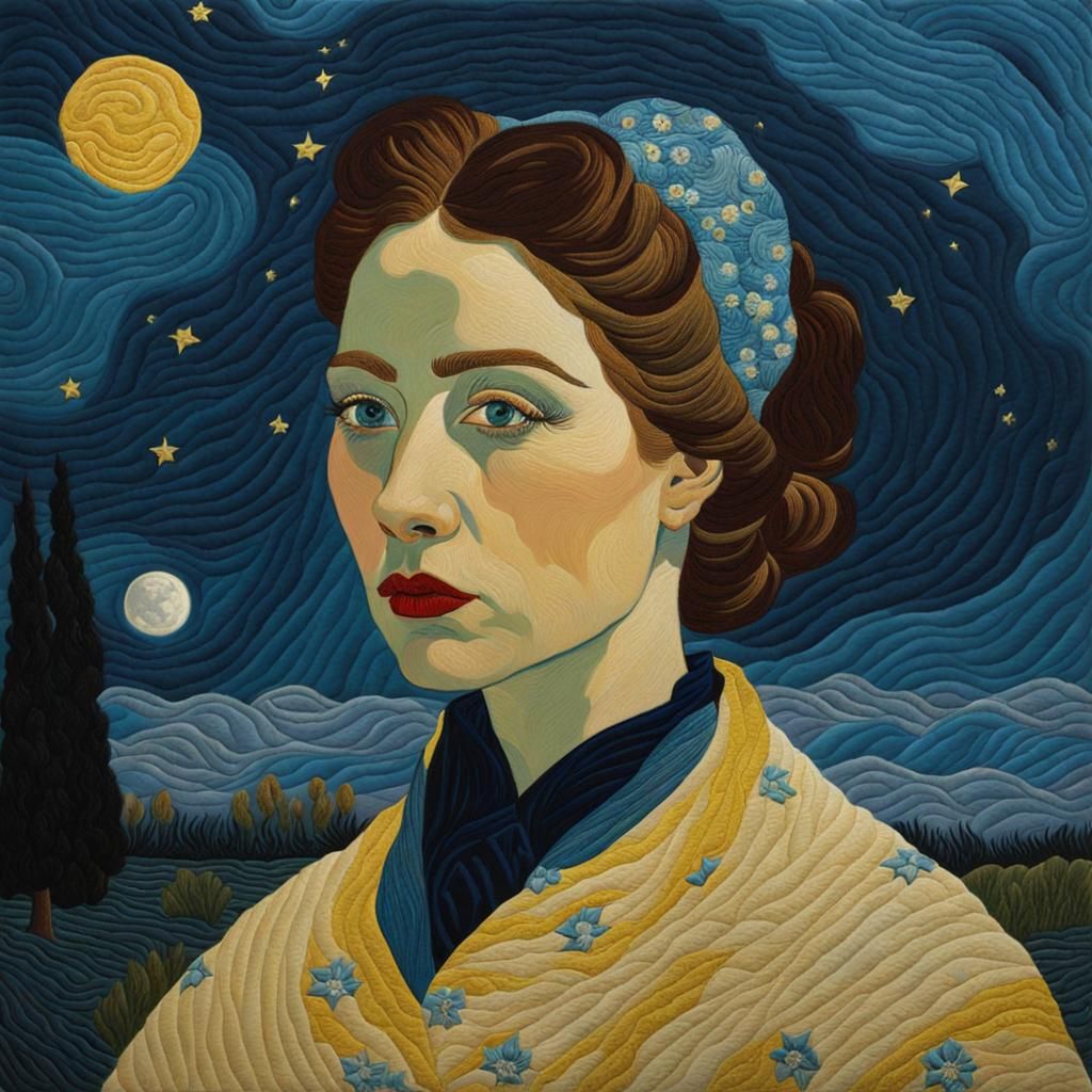 Woman Portrait in Van Gogh Style Landscape