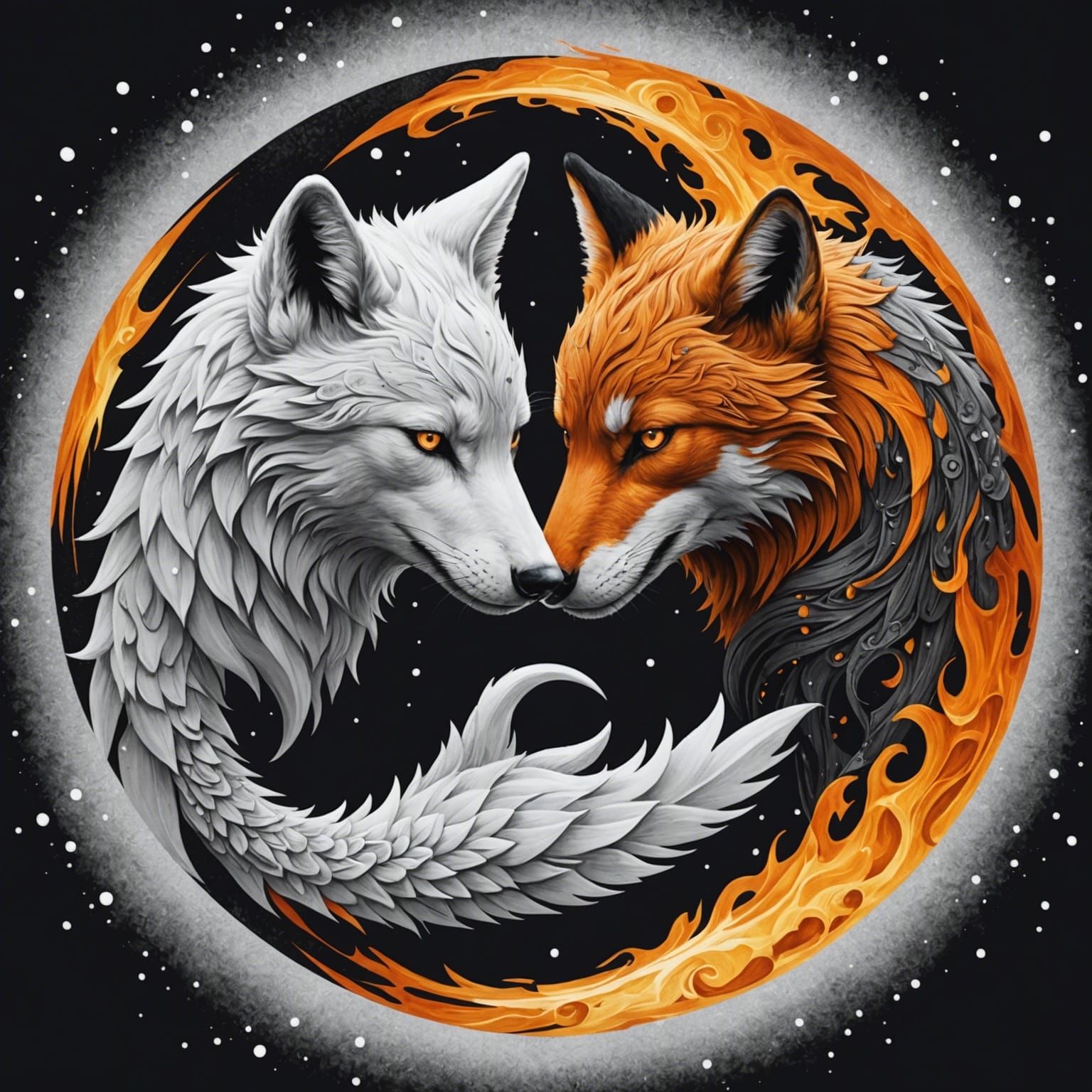 Yin Yang: Fire Fox and Snow Wolf