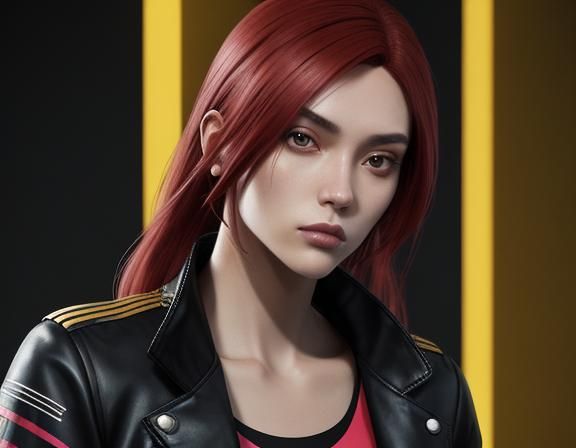 Young girl, tall, slim, sharp fine lines of the face, looks ...