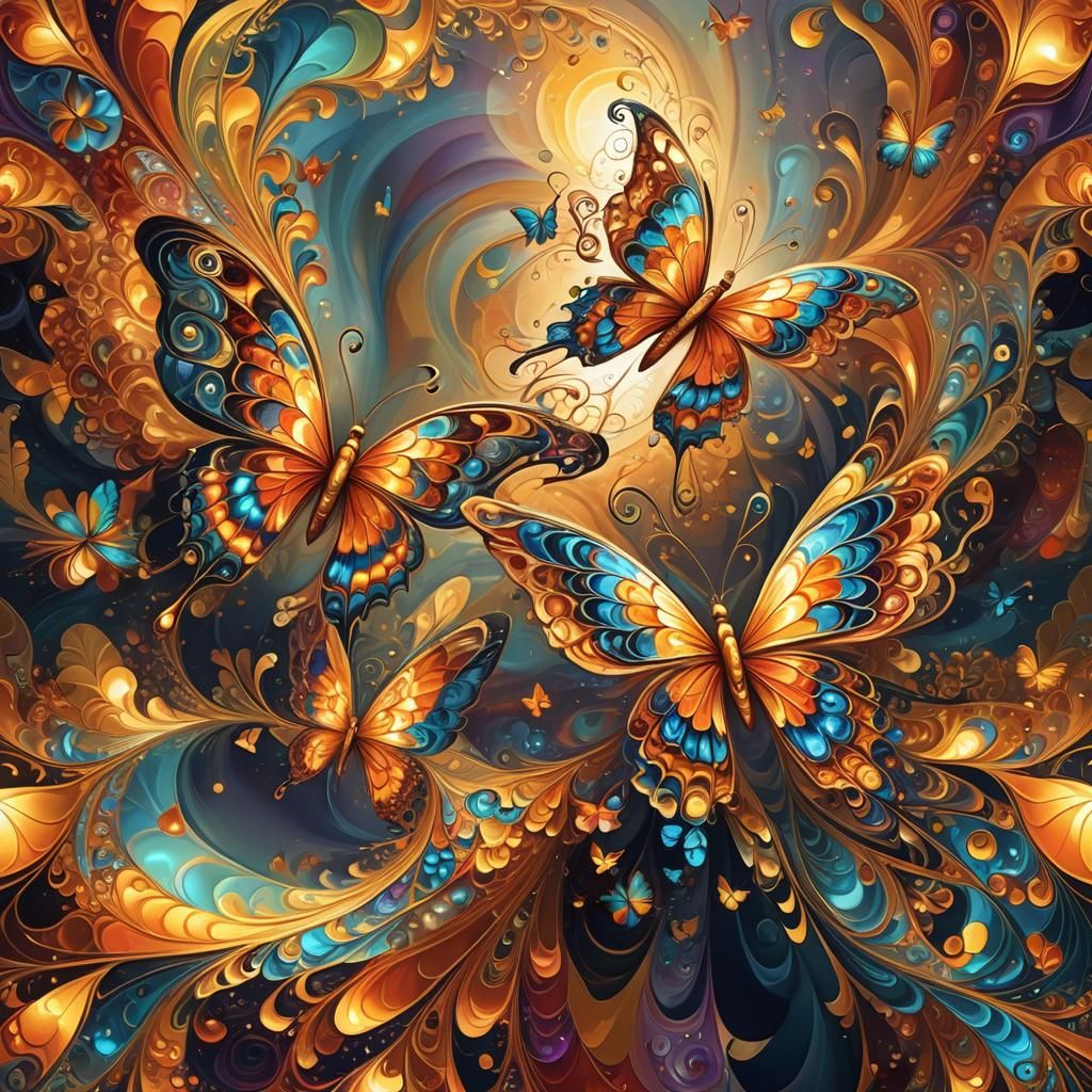 Butterfly Dancers Ascend in Psychedelic Abstract Expressioni...