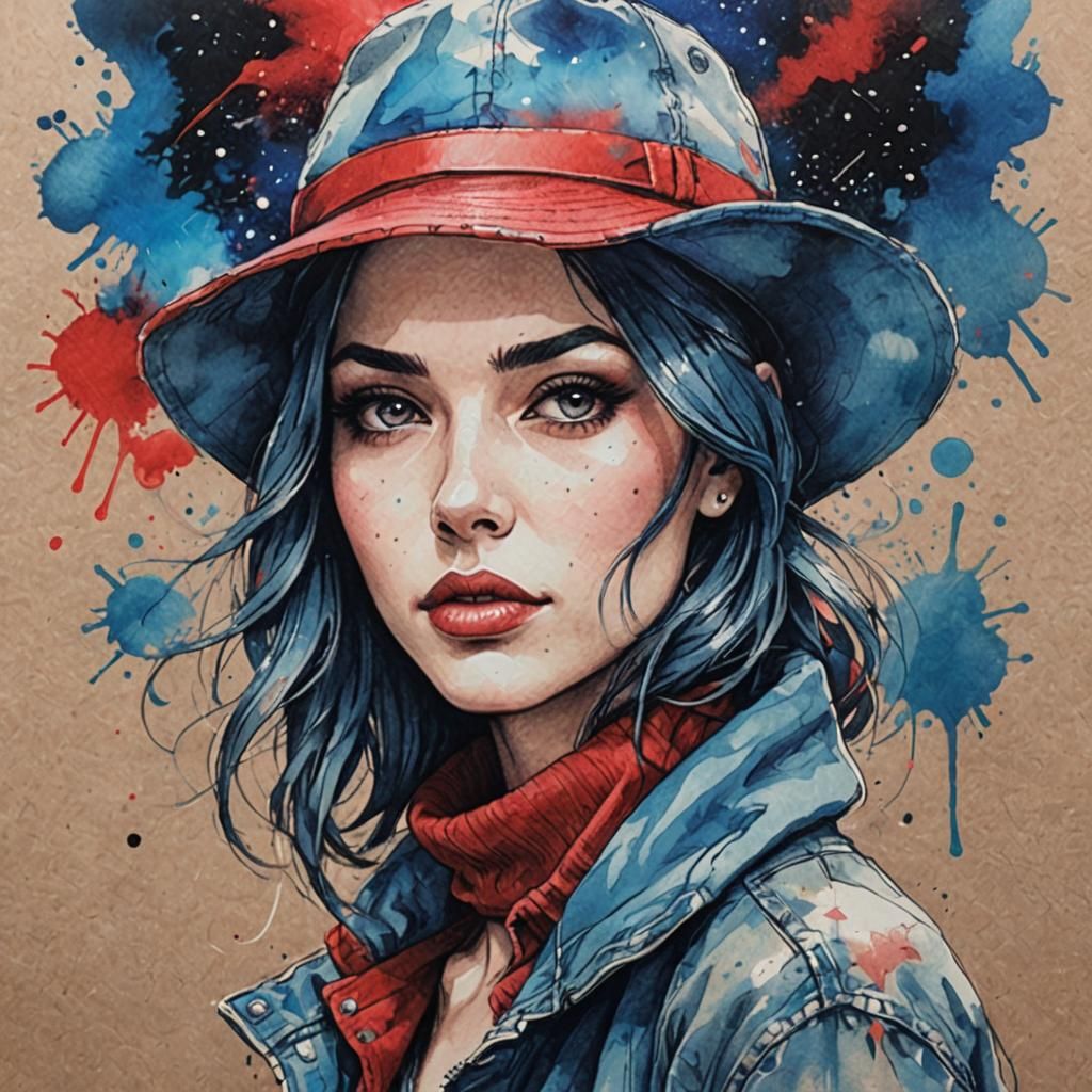 Ink Sketch of Woman in Hat, Artgerm Style