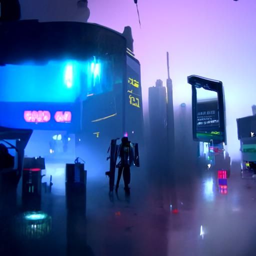 Neon Reflections in Cyberpunk Cityscape