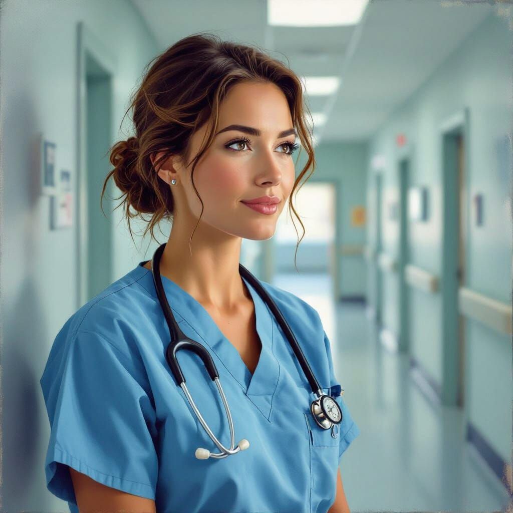 Nurse in Blue Scrubs, Americana Portrait