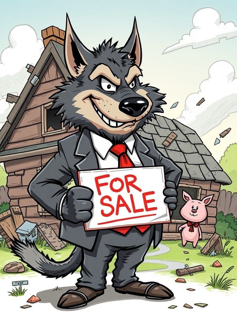Big Bad Wolf Realtor: A Cartoon Satire