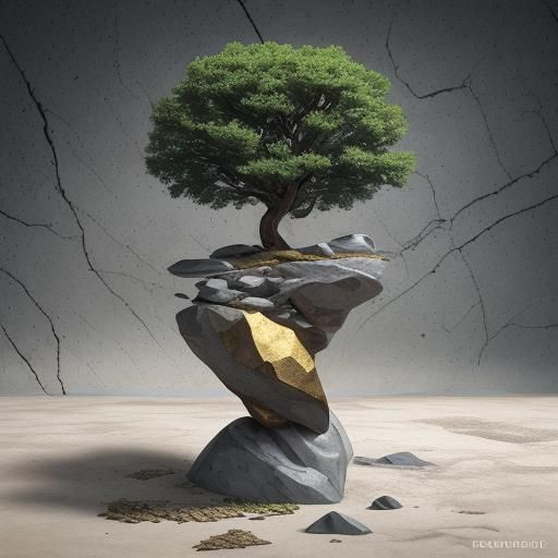 Metallic Stone Tree in Detailed 3D
