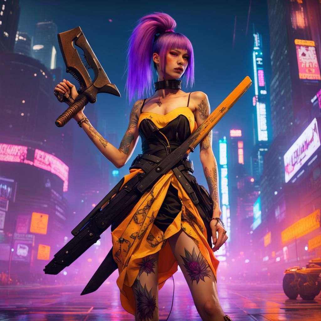 Anime Alchemist in Pineapple Dress with Battle Axe