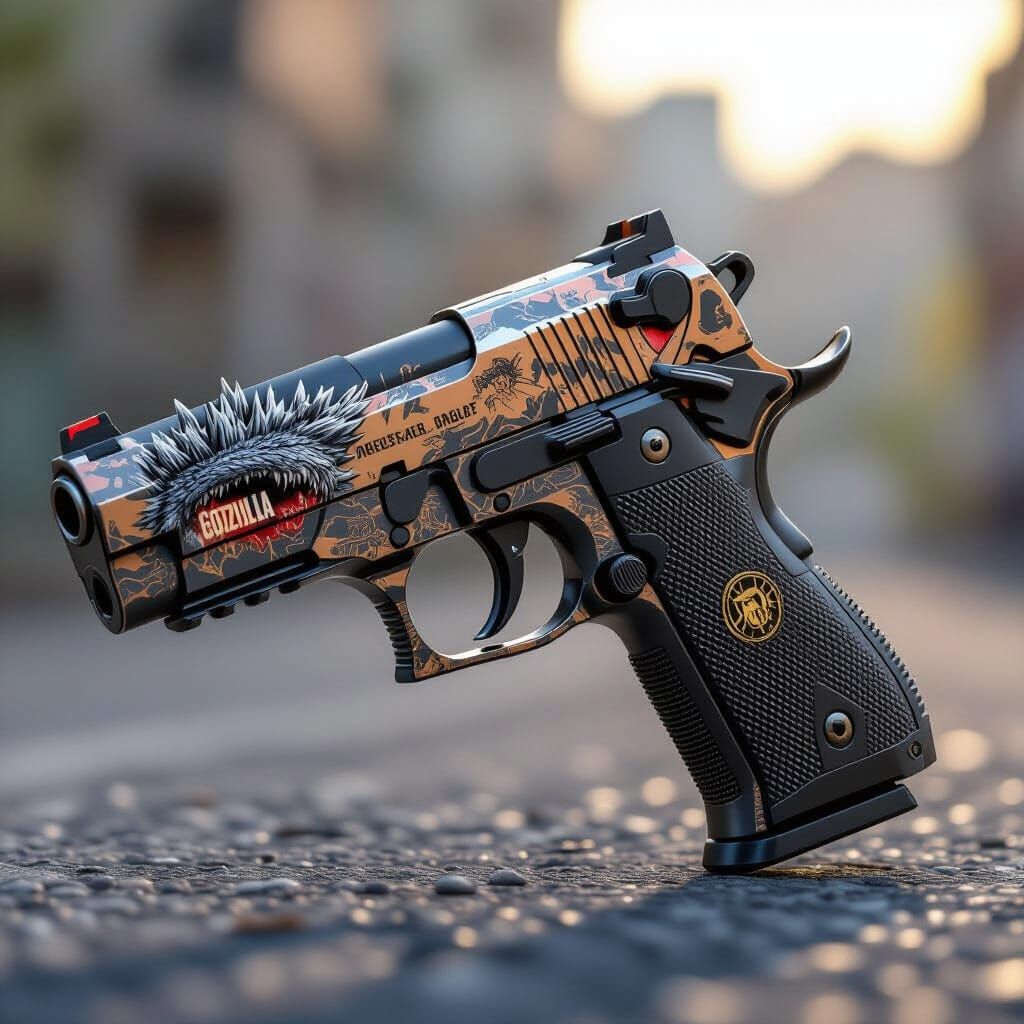 Hyperrealistic Desert Eagle with Godzilla Decal