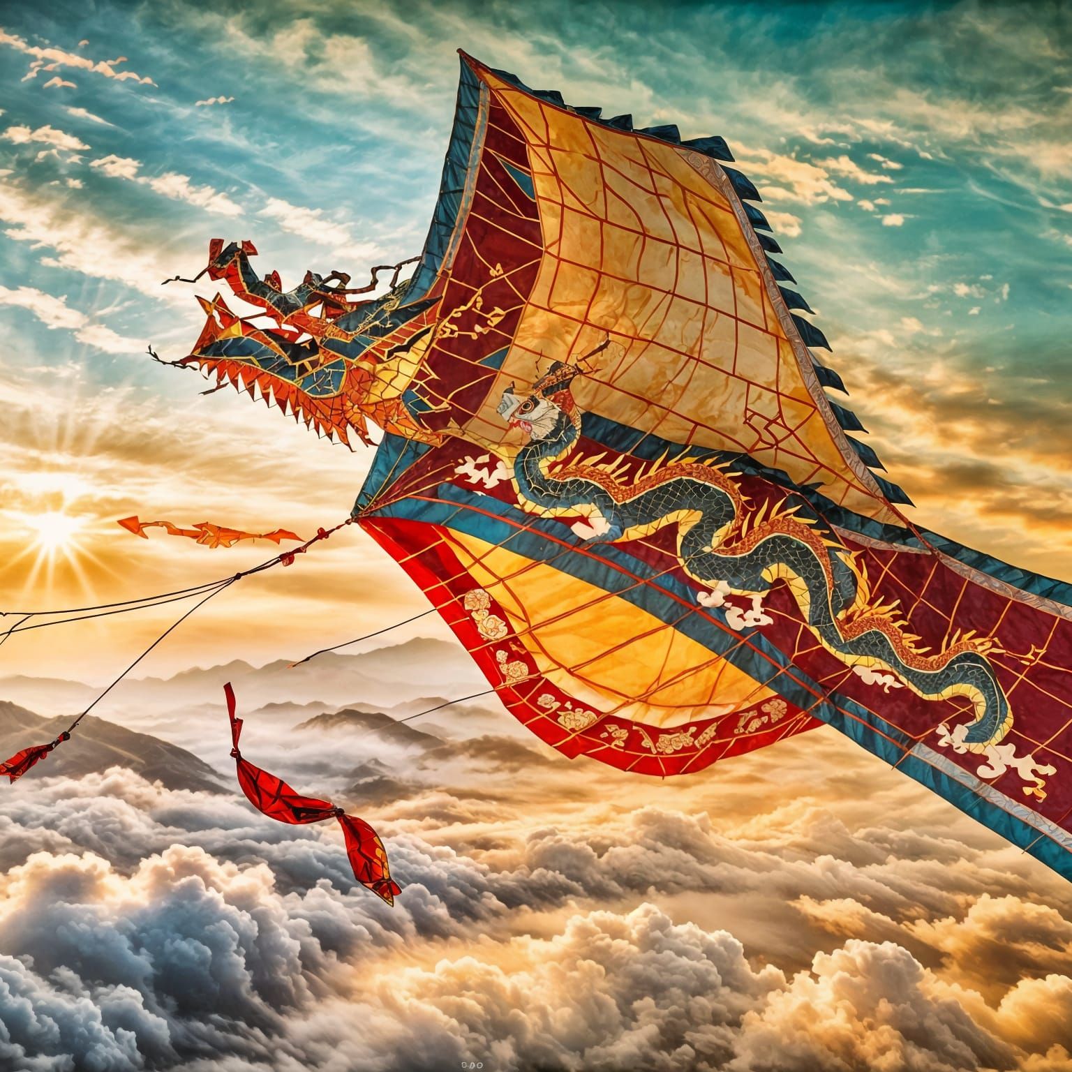 Qing Dynasty Dragon Kite Over Weifang, Hyperdetailed