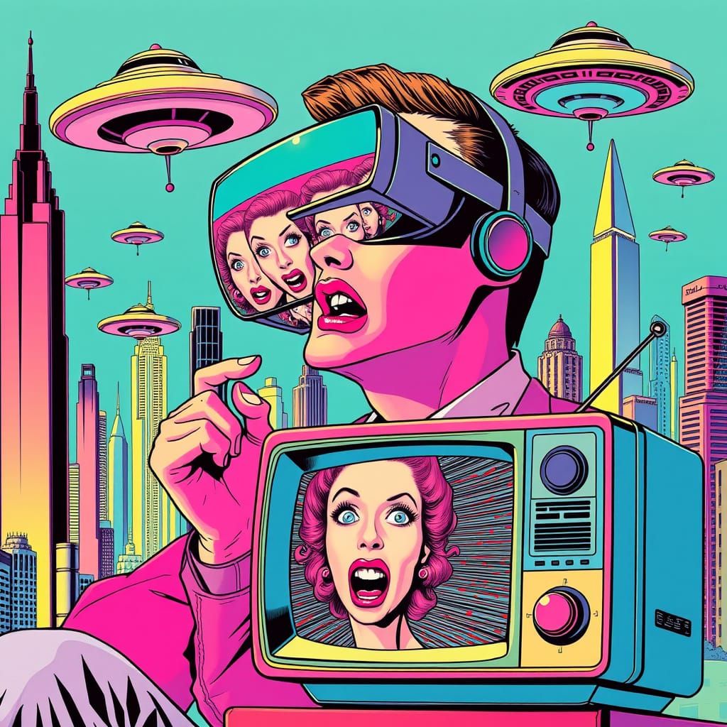 Retro-Futuristic Visionary in a Cyberpunk Dreamscape
