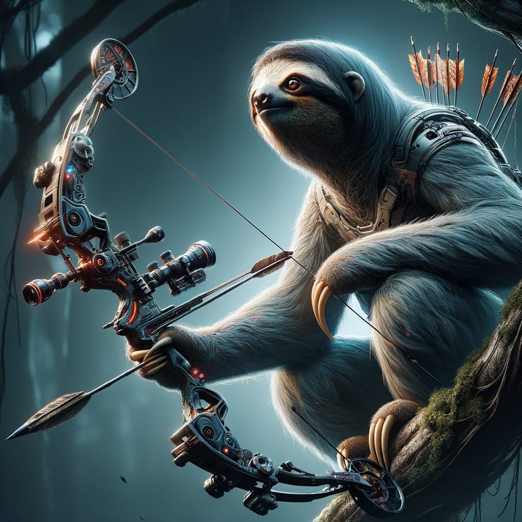 Sloth-Human Hybrid Sentinel in Dark Jungle, Hyperrealistic I...