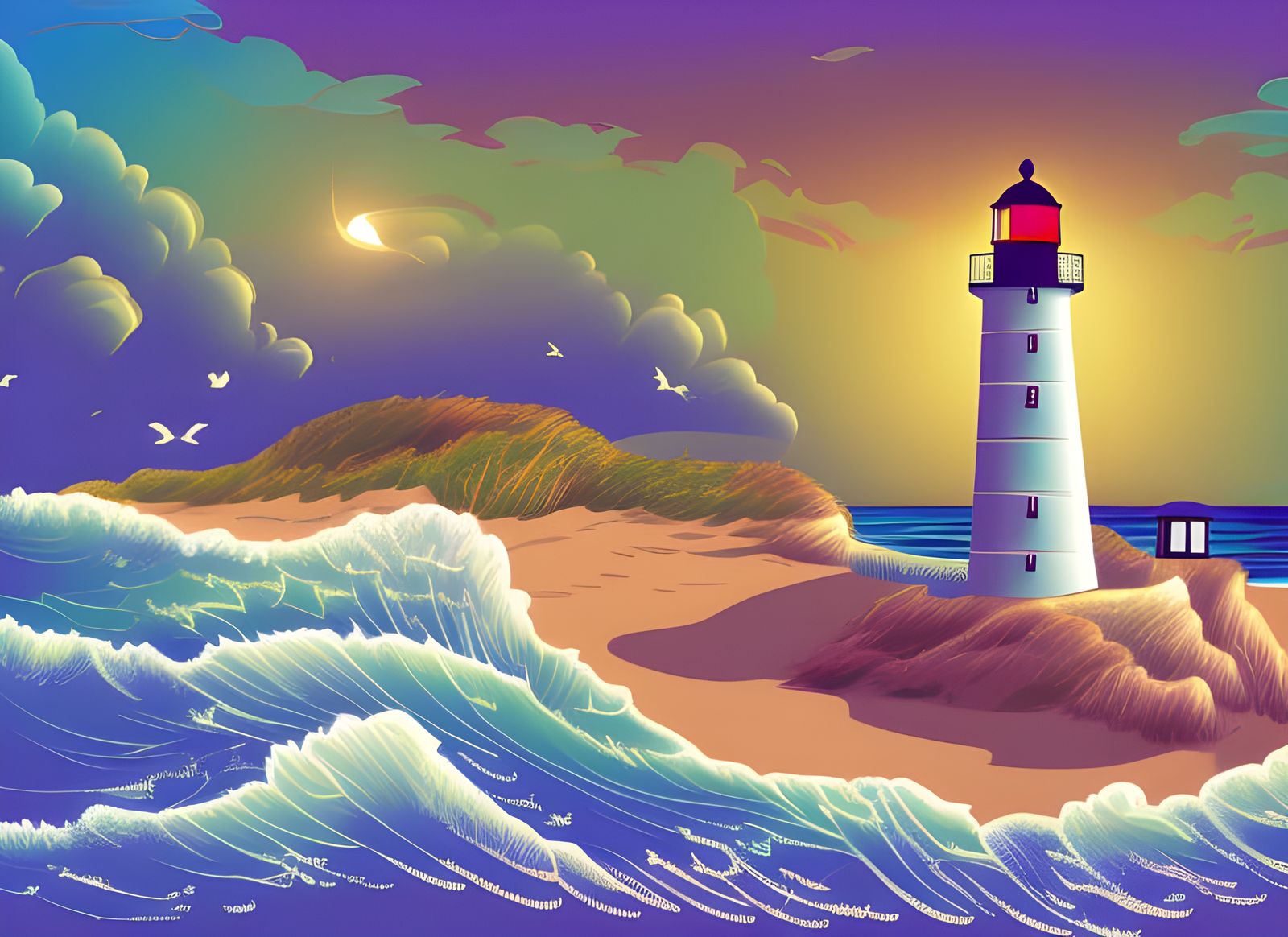 Adorable Lighthouse Vector Illustration with Magic Swirls