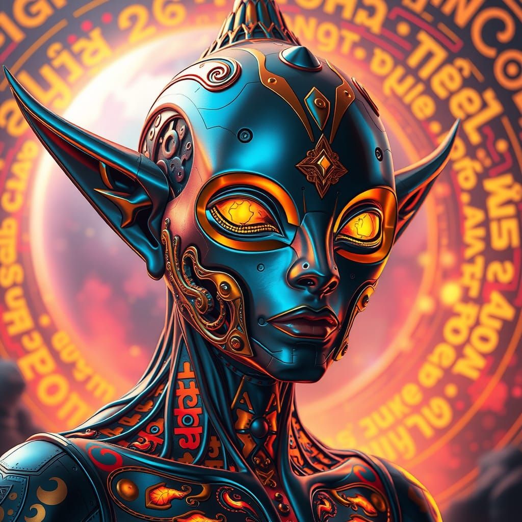 Cyborg God Constructs Planet with Thai Script