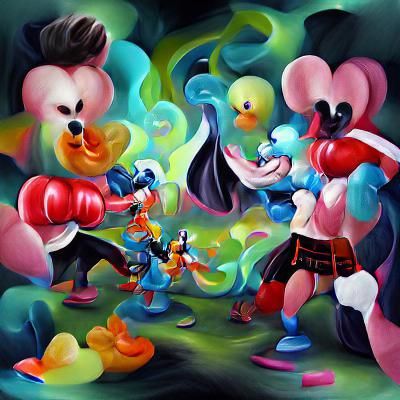 Mickey Mouse Fight Club in Candyland Gouache Style