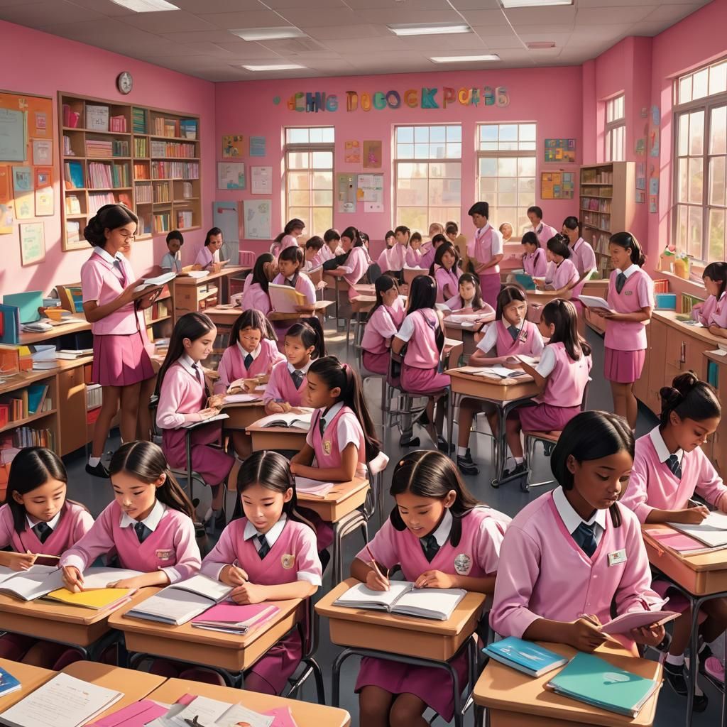 Whimsical Classroom Scene in Matte Painting Style