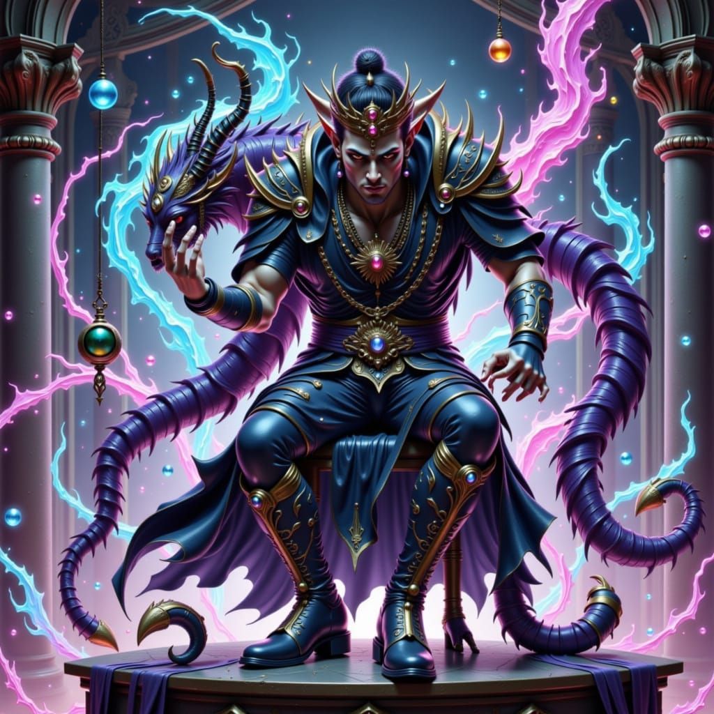 Crowned King on Throne in Futuristic Realism Style