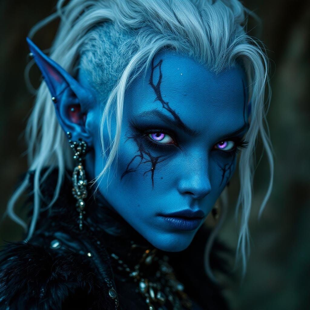 Punk Dark Elf Portrait in Cinematic Film Style