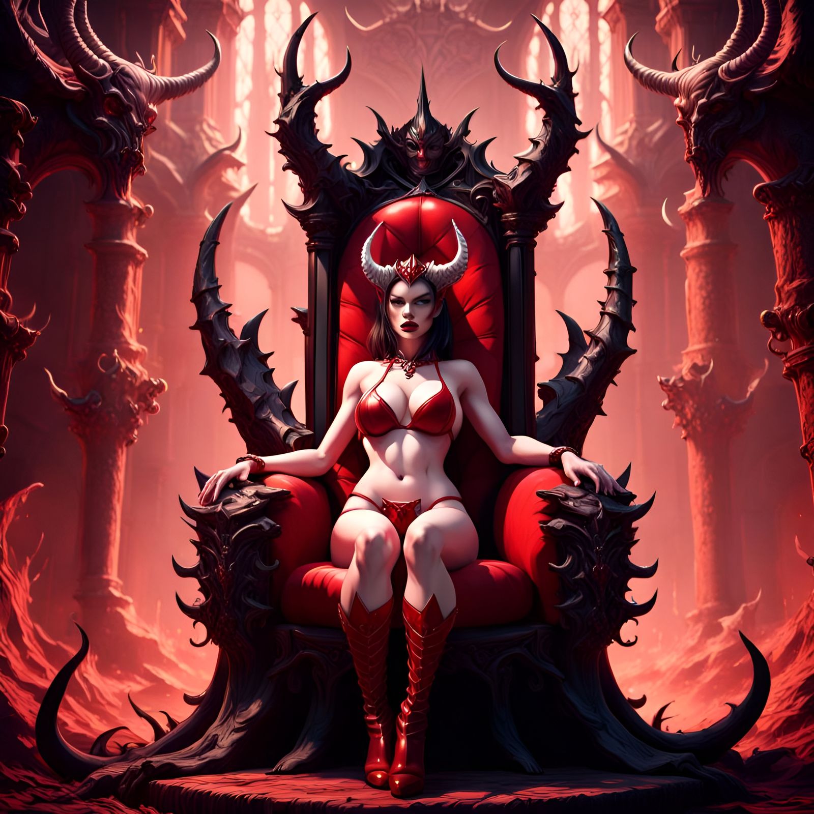 Demon Queen on Throne: Fantasy Concept Art