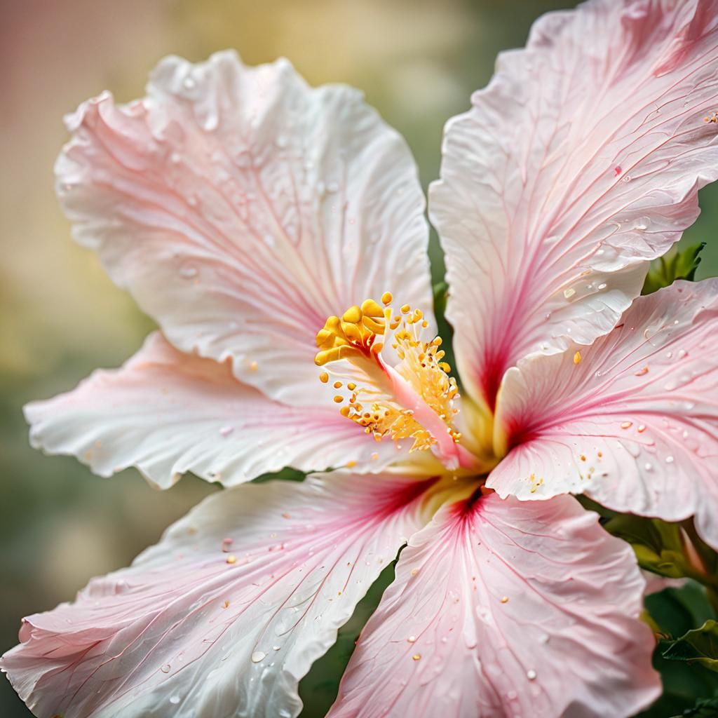 Delicate White Hibiscus Flower Close-Up: Botanical Photograp...