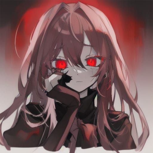 Dark Anime Schoolgirl with Demonic Red Eye
